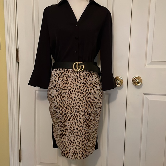 Diane von Furstenberg Beige Leopard Print Pencil Skirt w/ Black Back - Picture 7 of 11